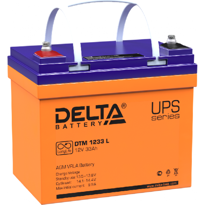 DTM 1233 L Аккумуляторная батарея серии UPS Delta 12В / 33Ач 10.5 9,9 А DELTA BATTERY DTM-1233-L