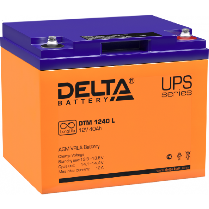 DTM 1240 L Аккумуляторная батарея серии UPS Delta 12В / 40Ач 14 12 А DELTA BATTERY DTM-1240-L