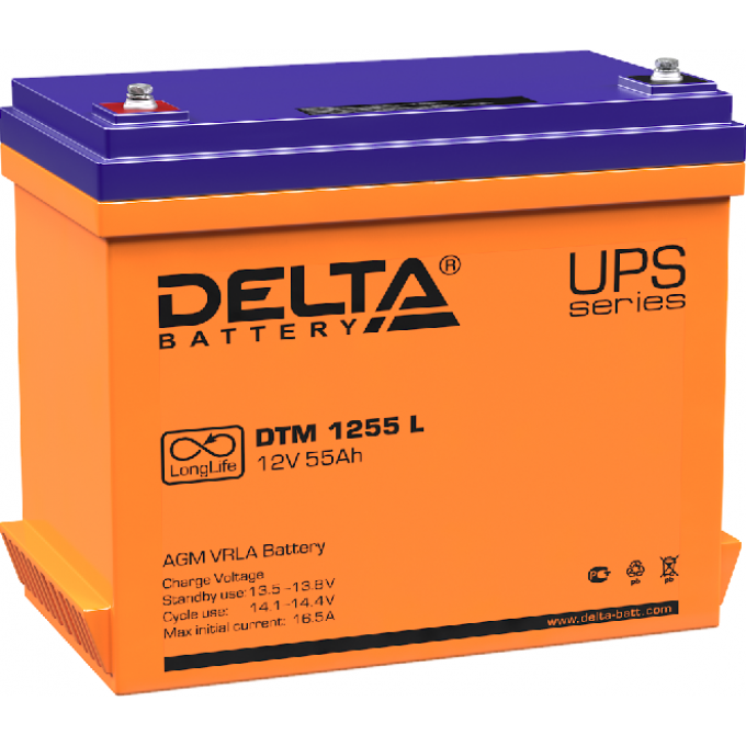 DTM 1255 L Аккумуляторная батарея серии UPS Delta 12В / 55Ач 17,5 16,5 А DELTA BATTERY DTM-1255-L