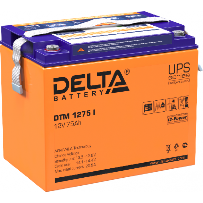 DTM 1275 I Аккумуляторная батарея серии UPS Delta 12В / 75Ач 21,7 22,5 А DELTA BATTERY DTM-1275-I