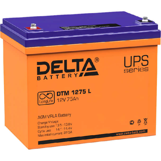 DTM 1275 L Аккумуляторная батарея серии UPS Delta 12В / 75Ач 24 22,5 А DELTA BATTERY DTM-1275-L