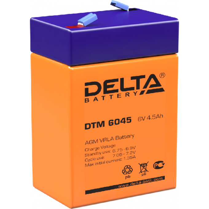 DTM 6045 Аккумуляторная батарея серии UPS Delta 6В / 4,5Ач 0,78 1,35 А DELTA BATTERY DTM-6045