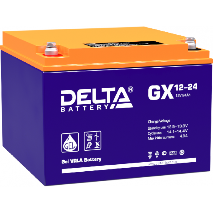 GX 12-24 Аккумуляторная батарея серии GEL Delta 12В / 24Ач 8.3 4,8 А DELTA BATTERY GX-12-24