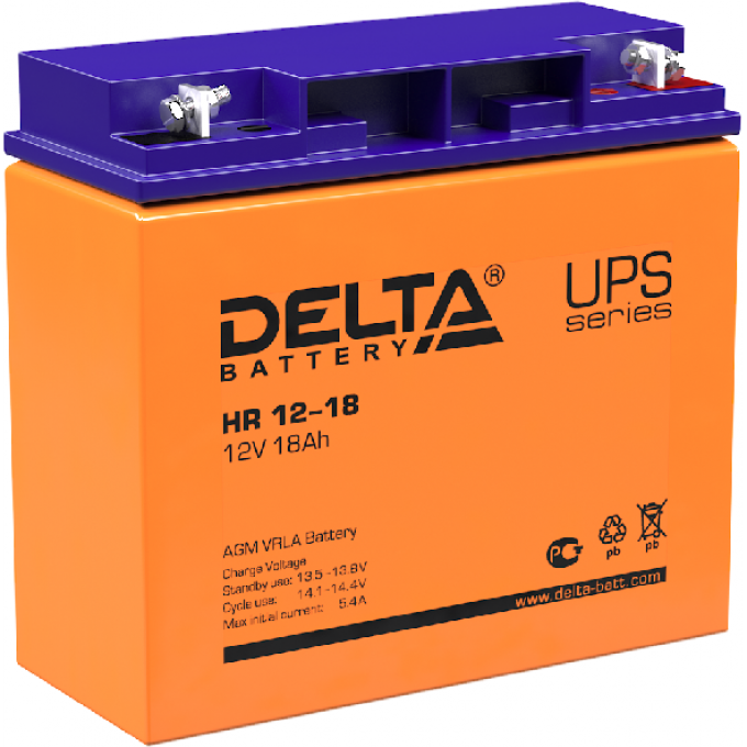 HR 12-18 Аккумуляторная батарея серии UPS Delta 12В / 18Ач 5,9 5,4 А DELTA BATTERY HR-12-18