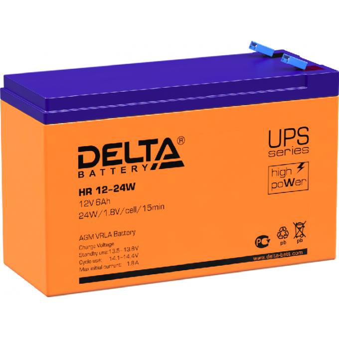 HR 12-24 W Аккумуляторная батарея серии UPS Delta 12В / 6Ач 2.18 1,8 А DELTA BATTERY HR-12-24-W