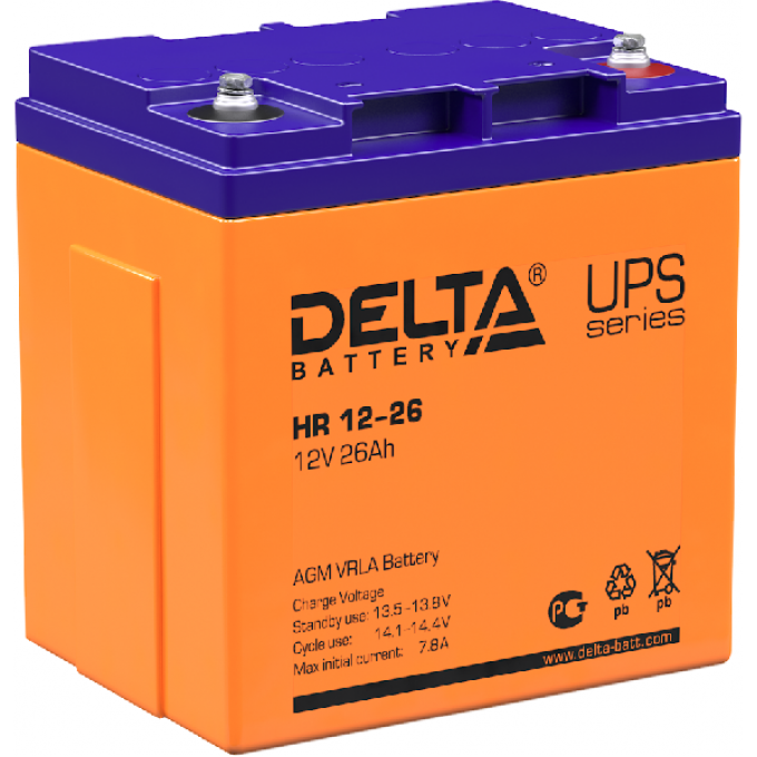 HR 12-26 Аккумуляторная батарея серии UPS Delta 12В / 26Ач 9.3 7.8 А DELTA BATTERY HR-12-26