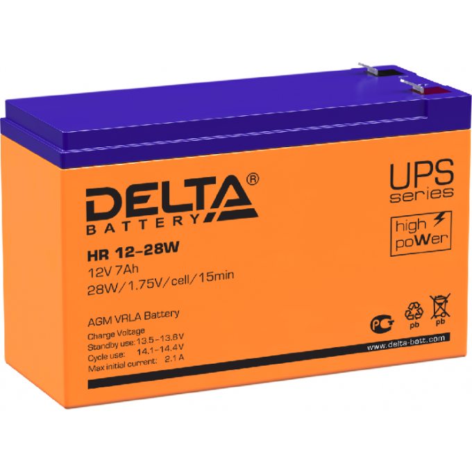 HR 12-28 W Аккумуляторная батарея серии UPS Delta 12В / 7Ач 2,1 2,1 А DELTA BATTERY HR-12-28-W