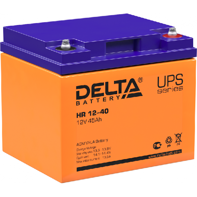 HR 12-40 Аккумуляторная батарея серии UPS Delta 12В / 40Ач 14.8 12 А DELTA BATTERY HR-12-40