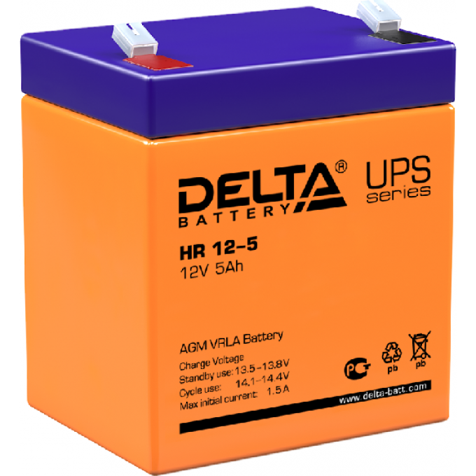 HR 12-5 Аккумуляторная батарея серии UPS Delta 12В / 5Ач 1,72 1,5 А DELTA BATTERY HR-12-5