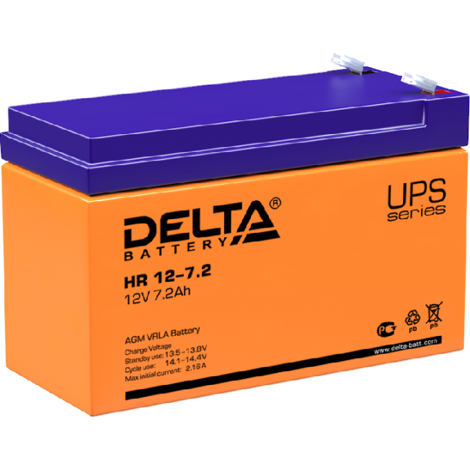 HR 12-7.2 Аккумуляторная батарея серии UPS Delta 12В / 7,2Ач 2,5 2,16 А DELTA BATTERY HR-12-7.2