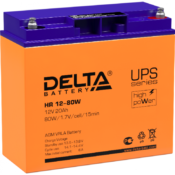HR 12-80 W Аккумуляторная батарея серии UPS Delta 12В / 20Ач 6,5 6 А DELTA BATTERY HR-12-80-W