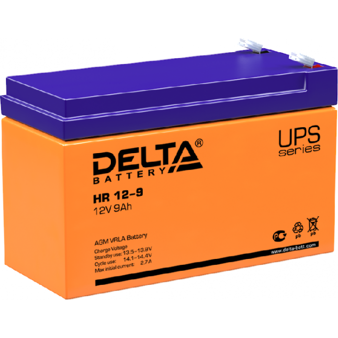HR 12-9 Аккумуляторная батарея серии UPS Delta 12В / 9Ач 2,78 2,7 А DELTA BATTERY HR-12-9