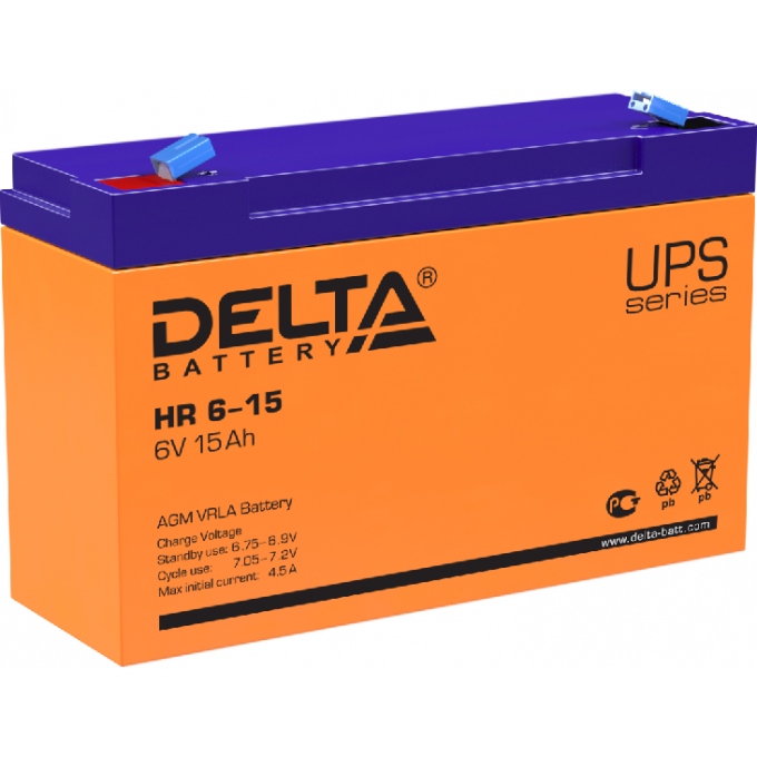HR 6-15 Аккумуляторная батарея серии UPS Delta 12В / 15Ач 1,95 4,5 А DELTA BATTERY HR-6-15