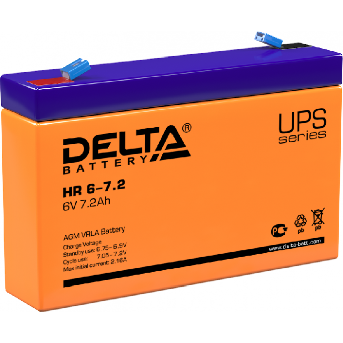 HR 6-7.2 Аккумуляторная батарея серии UPS Delta 12В / 7,2,Ач 1,36 2,16 А DELTA BATTERY HR-6-7.2